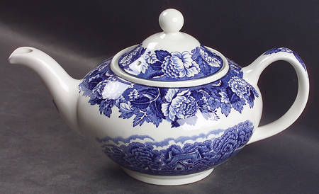 English Scenery Blue (Continental Shape) Small Teapot & Lid