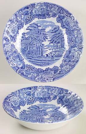 English Scenery Blue (Lion Backstamp, Swirl) Coupe Cereal Bowl