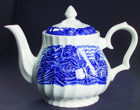 English Scenery Blue (Lion Backstamp, Swirl) Teapot & Lid
