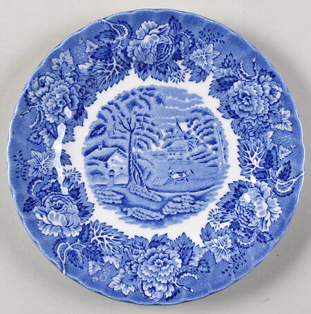 English Scenery Blue (Lion Backstamp, Swirl) Bread & Butter Plate