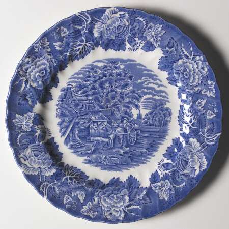 English Scenery Blue (Lion Backstamp, Swirl) Dinner Plate