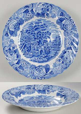 English Scenery Blue (Lion Backstamp, Swirl) Large Rim Soup Bowl
