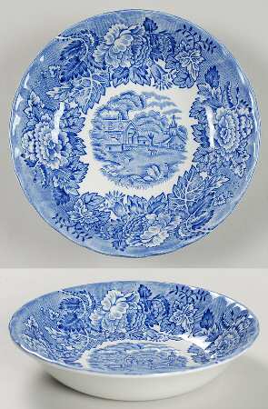 English Scenery Blue (Lion Backstamp, Swirl) Fruit/Dessert (Sauce) Bowl