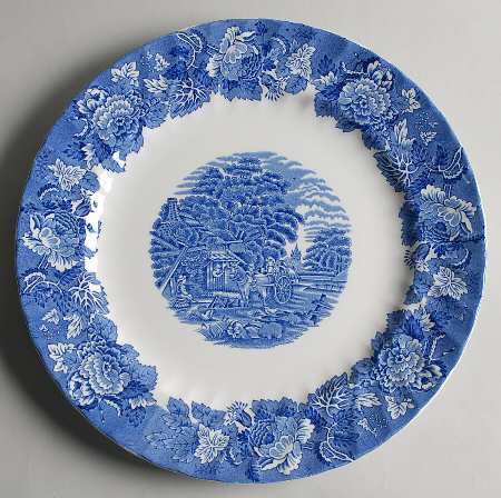 English Scenery Blue (Lion Backstamp, Swirl) 12" Chop Plate (Round Platter)