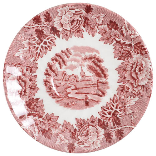 English Scenery Pink (Black Backstamp, Scallop) Saucer for Demitasse Cup