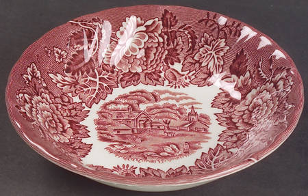 English Scenery Pink (Black Backstamp, Scallop) Fruit/Dessert (Sauce) Bowl