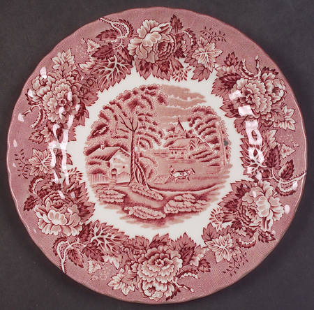 English Scenery Pink (Black Backstamp, Scallop) Bread & Butter Plate