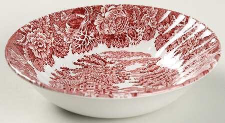 English Scenery Pink (Black Backstamp, Scallop) Coupe Cereal Bowl