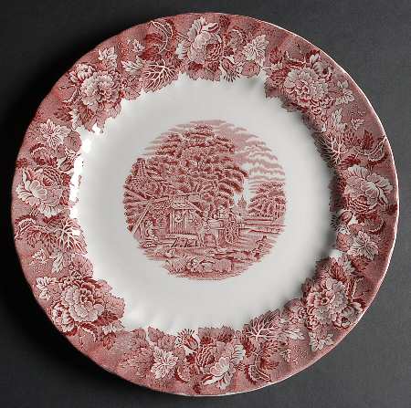 English Scenery Pink (Black Backstamp, Scallop) 12" Chop Plate (Round Platter)