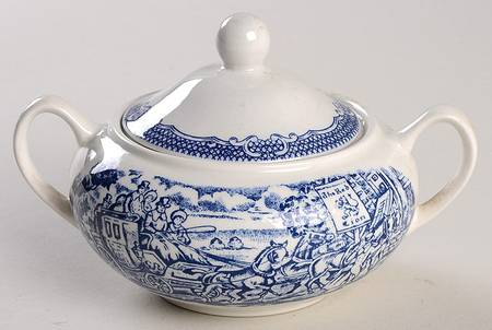 Post House Blue (Newer, Continental Shape) Sugar Bowl & Lid