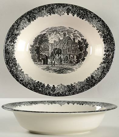 Romantic England Black 9" Oval Vegetable Bowl
