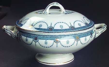 Venice Aqua Gold Trim Round Covered Vegetable