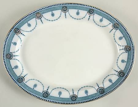 Venice Aqua Gold Trim 14" Oval Serving Platter