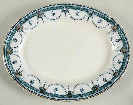Venice Aqua Gold Trim 10" Oval Serving Platter