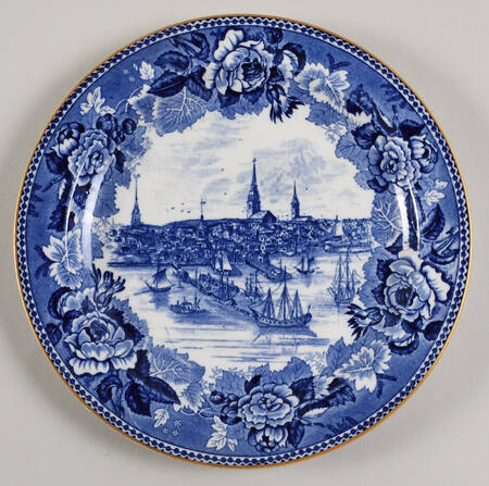 Boston Scenes Blue (Gold Trim) Luncheon Plate