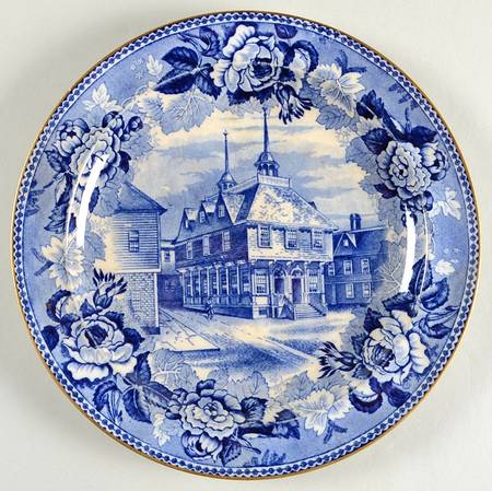 Boston Scenes Blue (Gold Trim) Luncheon Plate