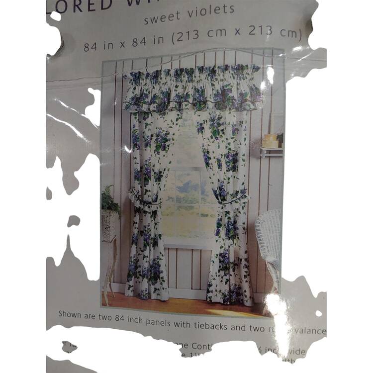 Sweet Violets Pair 84" X 84" Curtain Panels W/Ties & Valance
