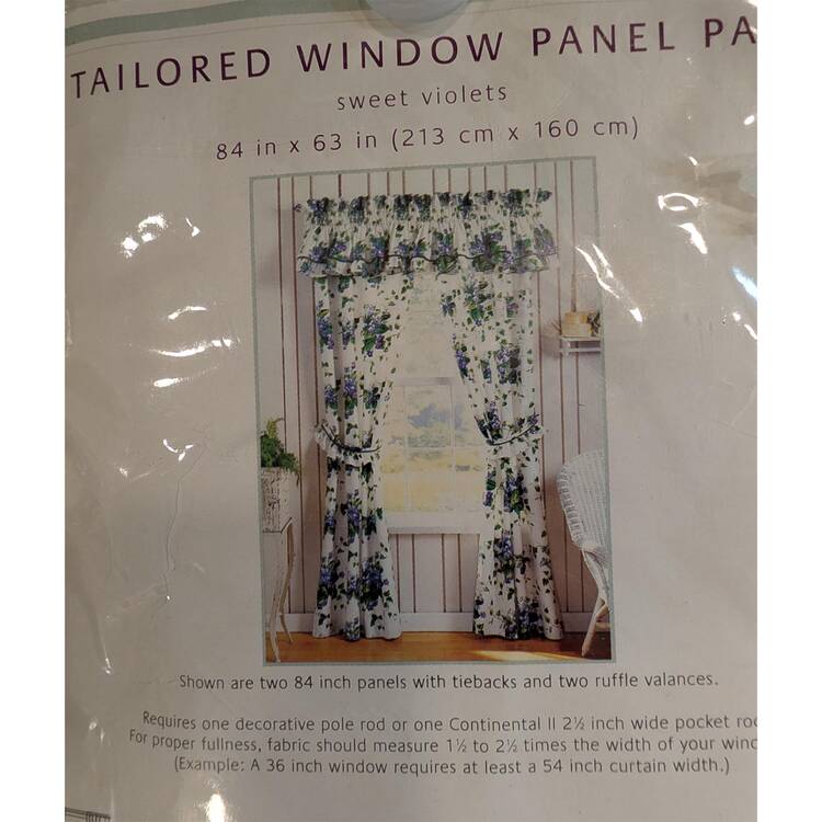 Sweet Violets Pair 84" X 63" Curtain Panels W/Ties & Valance