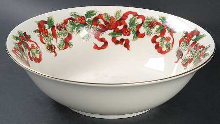 Christmas Ribbon 9" Round Vegetable Bowl