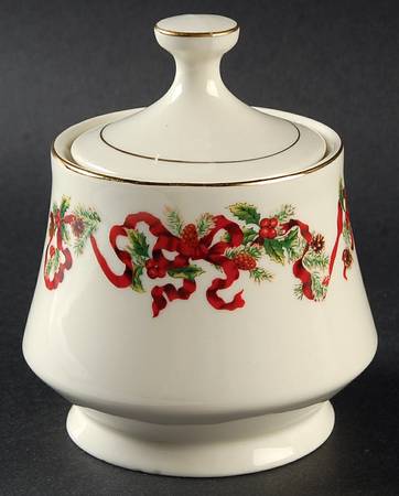 Christmas Ribbon Sugar Bowl & Lid