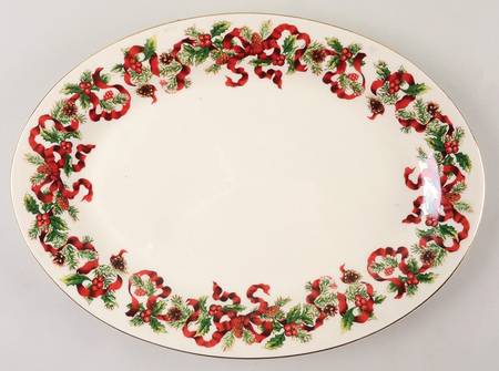 Christmas Ribbon 14" Oval Serving Platter