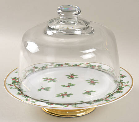 Holiday Bouquet 6 1/2"-7 1/2" Footed Cheese Plate w/ Glass Dome HC