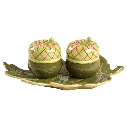Oak Leaf & Acorn (3 Pc) Salt & Pepper Tray Set