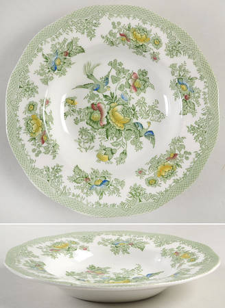 Asiatic Pheasants Green Multicolor Rim Soup Bowl
