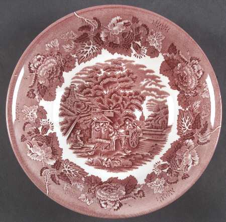 English Scenery Pink (Continental Shape) 9" Round Vegetable Bowl