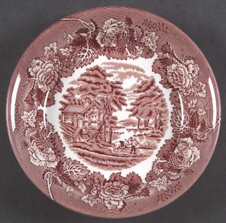 English Scenery Pink (Continental Shape) Coupe Soup Bowl