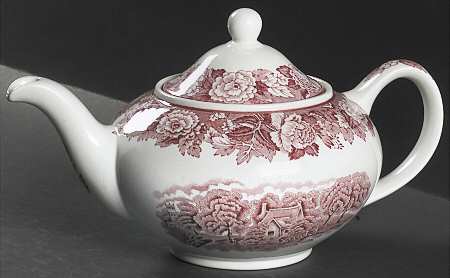 English Scenery Pink (Continental Shape) Teapot & Lid