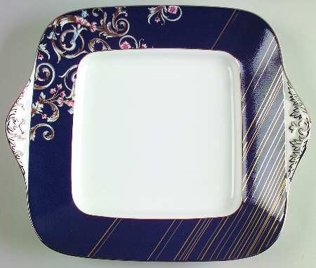 Renaissance Blue Square Handled Cake Plate