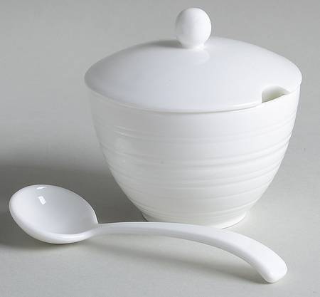 Jasper Conran Strata (Bone, Embossed) Sugar Bowl & Lid W/Spoon