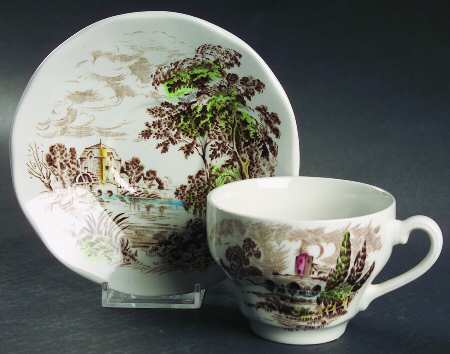 Countryside Brown Multicolor Flat Cup & Saucer Set