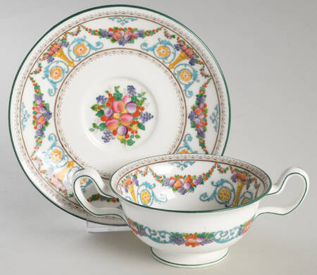 Ventnor (White Background) Footed Bouillon Cup & Saucer