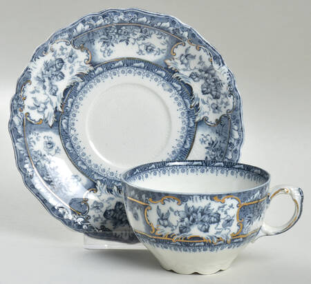 Phoebe Blue (Gold Accents, No Trim) Flat Cup & Saucer Set