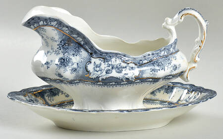 Phoebe Blue (Gold Accents, No Trim) Gravy Boat & Underplate/Relish