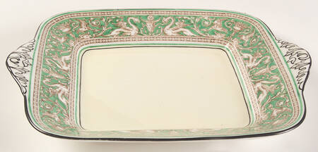 Florentine Green (No Center Design, Ivory) Handled Cake Plate