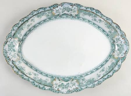 Phoebe Blue Green (Gold Accents, Gold Trim) 17" Oval Serving Platter