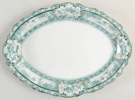 Phoebe Blue Green (Gold Accents, Gold Trim) 11" Oval Serving Platter