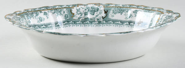 Phoebe Blue Green (Gold Accents, Gold Trim) 9" Oval Vegetable Bowl