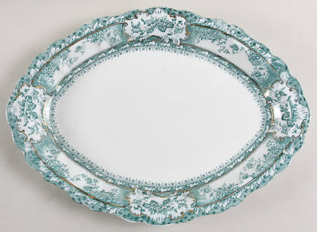Phoebe Blue Green (Gold Accents, Gold Trim) 14" Oval Serving Platter