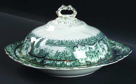 Phoebe Blue Green (Gold Accents, Gold Trim) Round Covered Butter