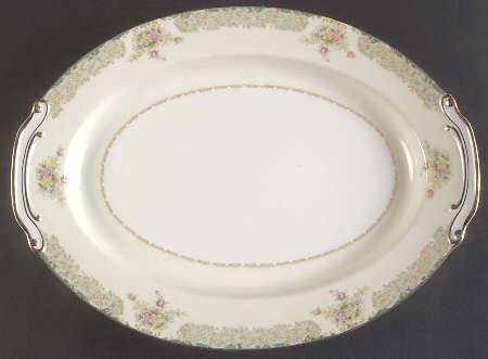 Greenleigh (Green & Aqua Border) 16" Oval Serving Platter