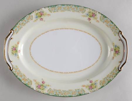 Greenleigh (Green & Aqua Border) 14" Oval Serving Platter