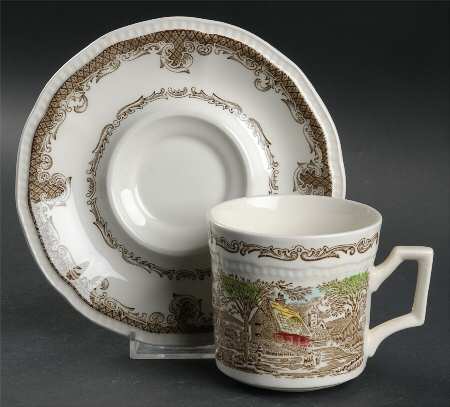 Shakespeares Sonnets Brown Multicolor Flat Cup & Saucer Set
