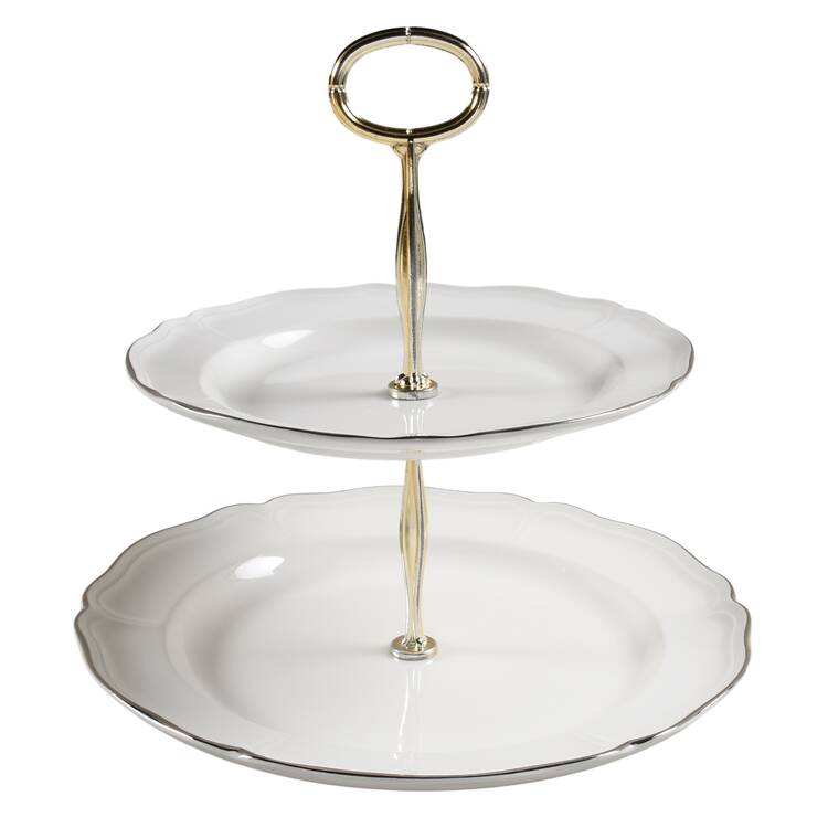 Queen's White 6 5/8"-10"  2 Tiered Serving Tray (Dp, Sp) HC
