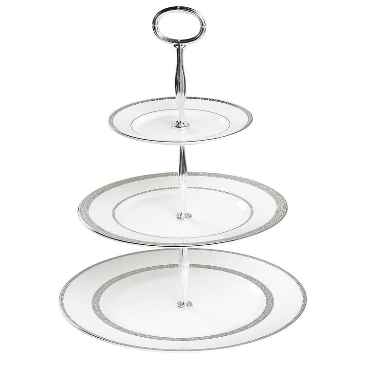 Vera Lace Platinum 13 7/8"-14 1/4" 3-Tiered Serving Tray(DP,SP,BB) HC