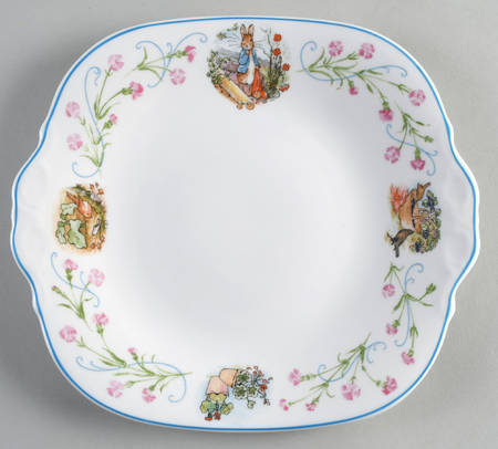 Peter Rabbit (Bone, Blue Trim) Square Handled Cake Plate