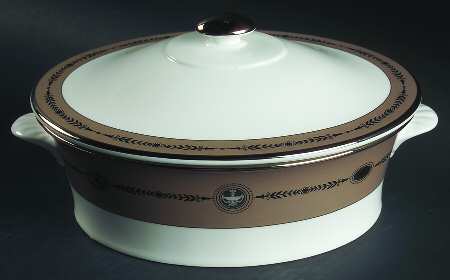 Laurel (Taupe Band, Black Laurel) Oval Covered Vegetable by Wedgwood